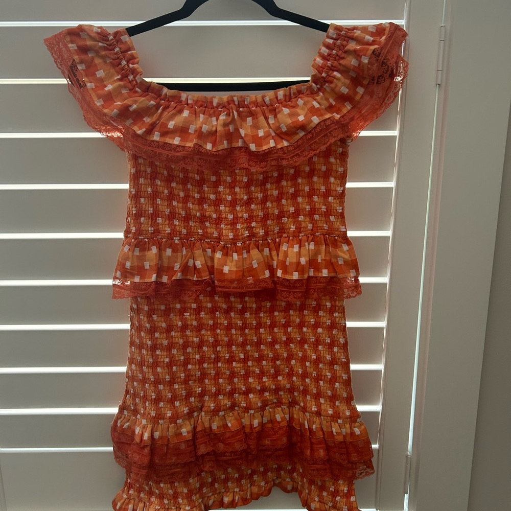 Tularosa Orange and White Ruffled Dress